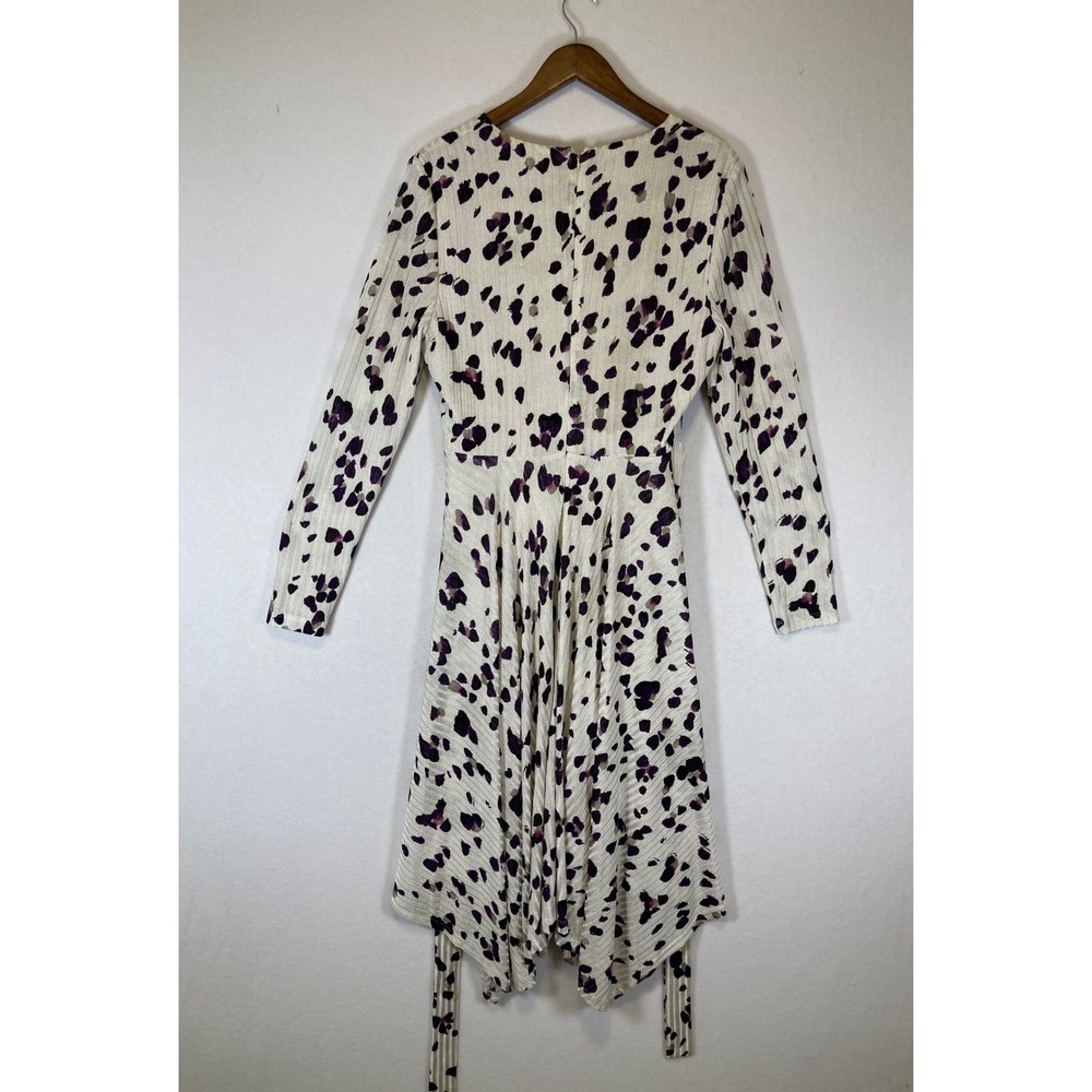 Whimsical Abstract Print Wrap Dress Women Size Small Cream Purple Handkerchief - Picture 2 of 11